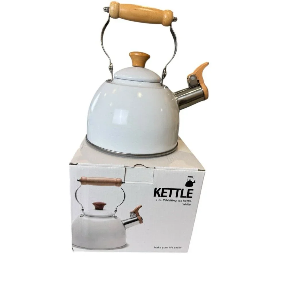 RockUrWok 1.5L Whistling Tea Kettle‎ White Stainless Steel Stovetop Kettle New